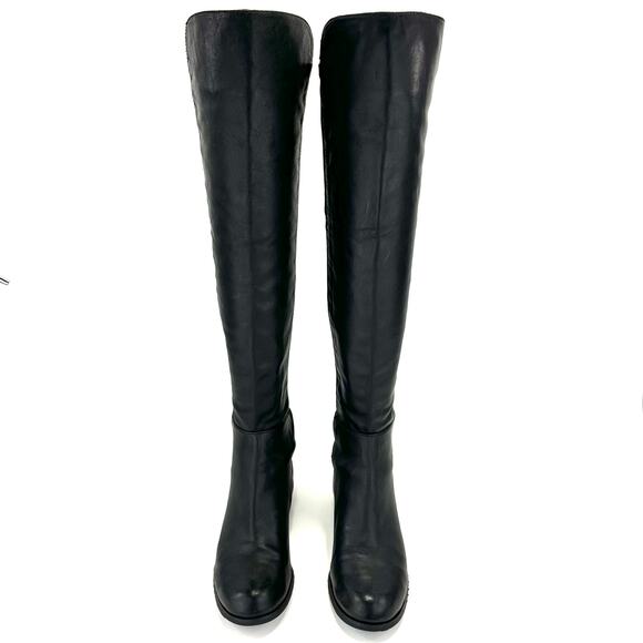 Report Abbott Black 5050 Over The Knee Boot Size 8.5 Leather Low Heel Round Toe - Picture 3 of 13